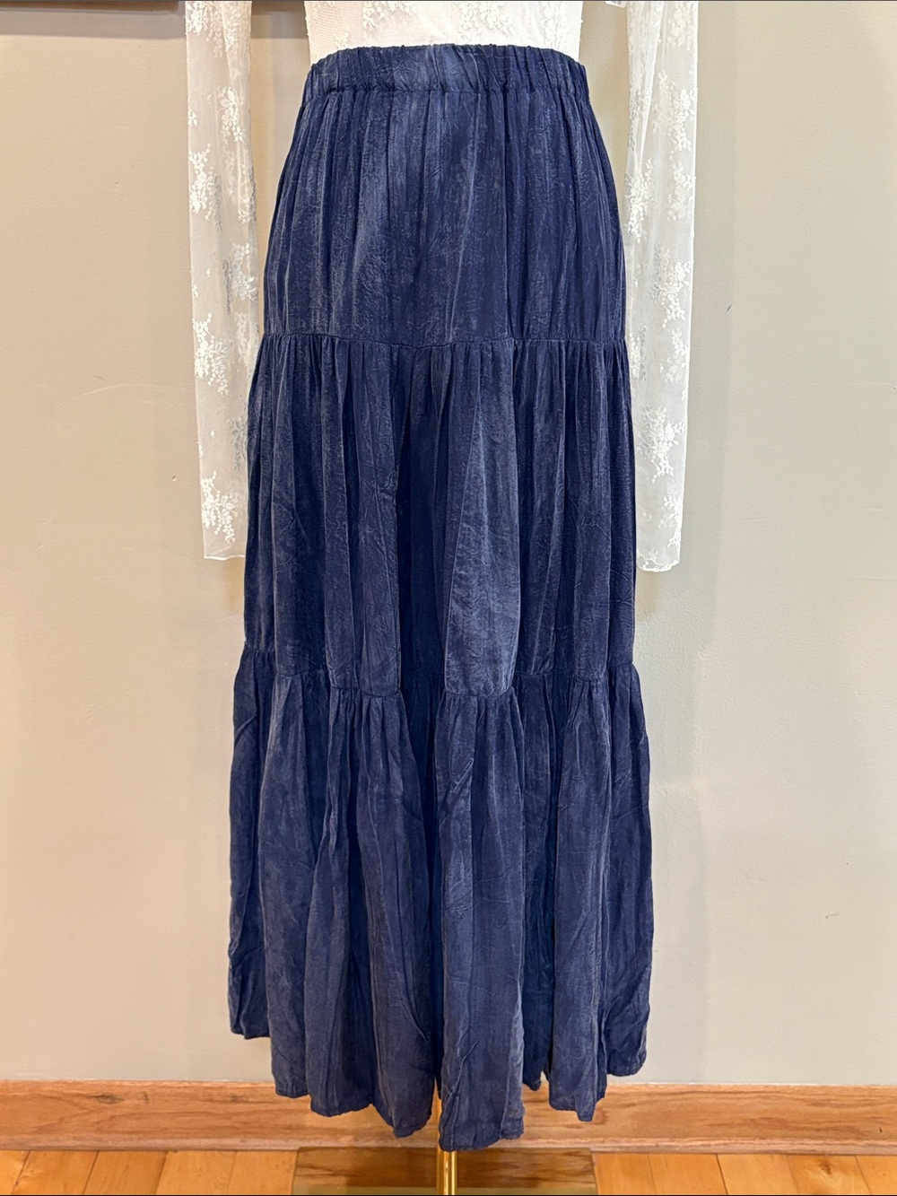 Vintage Happy Trails Western Navy Blue Tiered Broomstick Maxi Skirt One Size - Picture 2 of 14